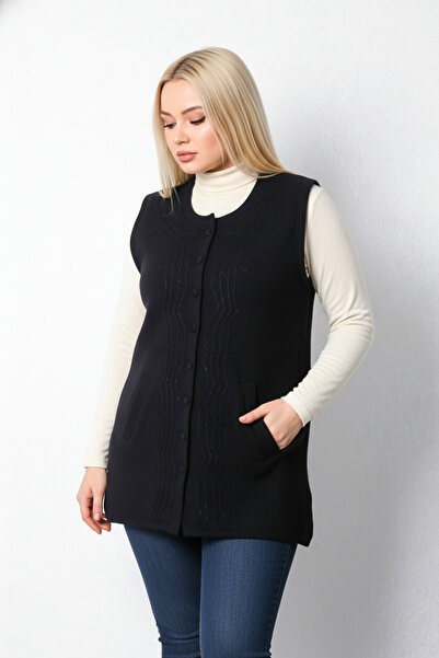 Laden Πλεκτό Μάλλινο Χοντρό Γυναικείο Υψηλής Ποιότητας Μητέρα Χειμερινό Ναυτικό Μπλε Γιλέκο