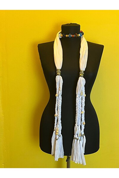 Gönülden Tasarım 1,90 cm Colier eșarfă pentru femei bumbac moale cu margele roz