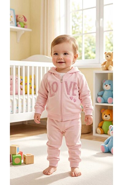 Uslukids Zippered Hooded Embroidered 3-Piece Children's Tracksuit New Season
