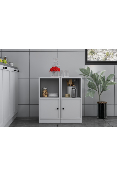 Nettrends Kapaklı Raflı Beyaz Çok Amaçlı Dolap 65,4 Cm Çıtasız Ça-d-1103-ç