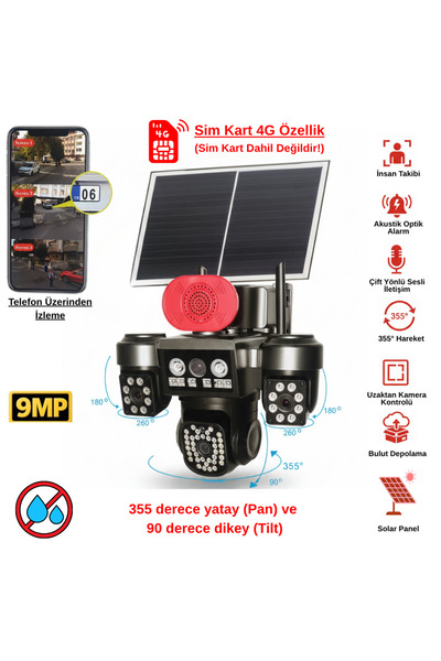 VOREX Apronx 9MP 4G Solar PTZ Kamera | 3 Ekran 10x Optik Zoom | 12W Panel | 2...
