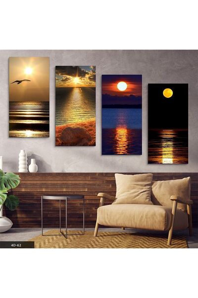 Evinemoda Gün Doğumu & Batımı Manzara 4 Parçalı Mdf Tablo