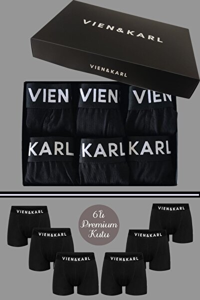 Vien&Karl Férfi fekete 6 részes dobozos egyenes lycra boxer