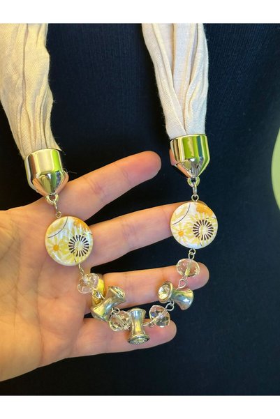 Gönülden Tasarım 38 Cm Colier etnic cu margele din piatra de zircon pentru femei Fular Ecru