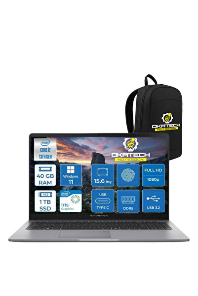 ASUS EXPERTBOOK P1503 INTELCORE I7-13620H 40GB RAM 1 TB SSD WİN11 PRO 15.6” F...