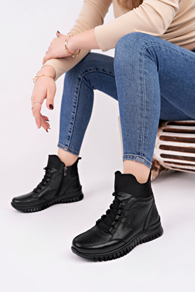 Deripabuc Genuine Leather Black Women's Leather Boots Dp46-2701