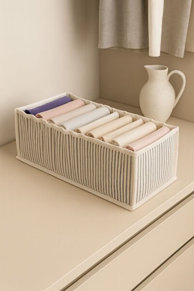 KRAFTELLA منظم الأكورديون M- منظم الأدراج ذو الخطوط البيضاء والرمادية |