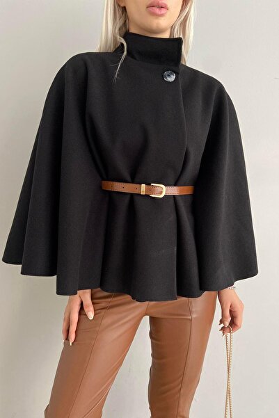 lizge giyim Poncho cu detaliu curea cu guler HAKIM