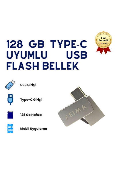 HZL 128GB Type-C USB Flash Bellek Çift Girişli OTG Destekli Yüksek Hızlı Taşınabilir Depolama