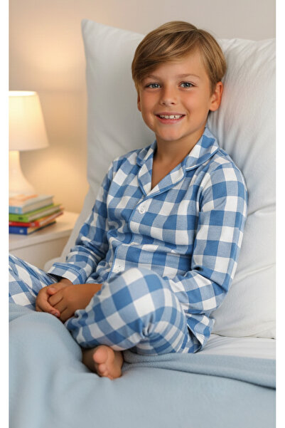 vitmo Момчешка пижама с дълъг ръкав и копчета от 100% памук Vita