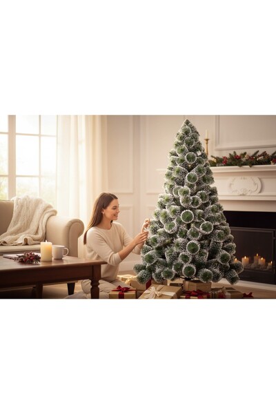 NOVOKIDS Brad artificial de Craciun cu varfuri albe PineTree, Coroana bogata, Inaltime 240 cm