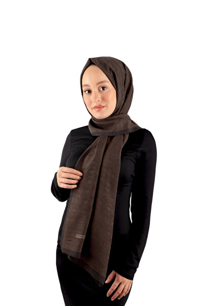 Bursa İpek Monogram Patterned Bitter Brown Silk Cotton Shawl