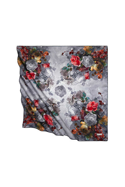 Bursa İpek Eșarfă mătăsoasă cu model de flori negre