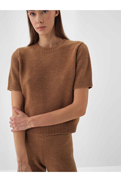 Xint Kadın Camel Mohair Kısa Kol Basic Kazak