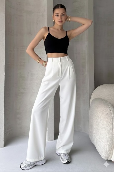 HATCELL Beyaz Oversize Palazzo Pantolon