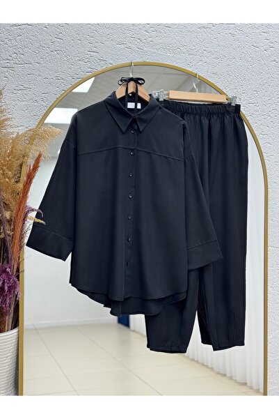 MİHRA STORE Costum Orelella cu pantaloni cu clemă la picioare-AS479 Negru