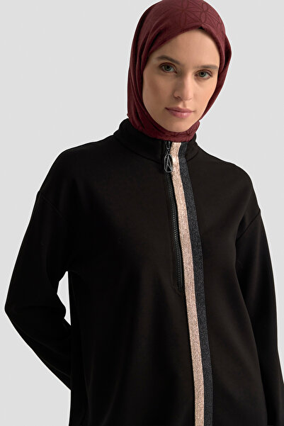 Armine Zippered Stand Collar-Stripe Detailed Tunic Autumn-Winter