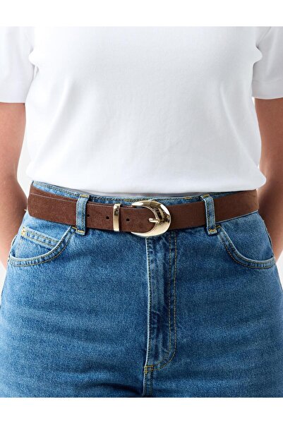 Jimmy Key Καφέ μεταλλική αγκράφα με στυλ σουέτ ζώνη