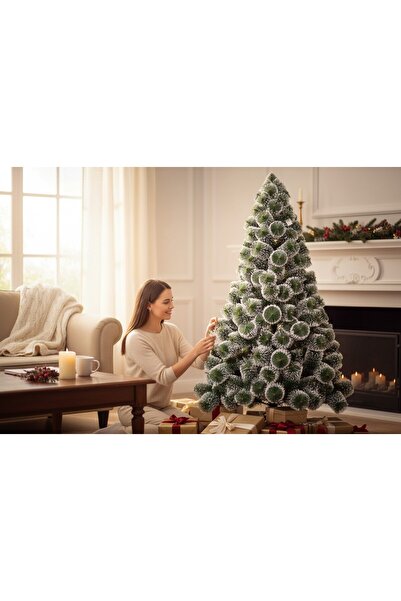 NOVOKIDS Brad artificial de Craciun cu varfuri albe PineTree, Coroana bogata, Inaltime 150 cm