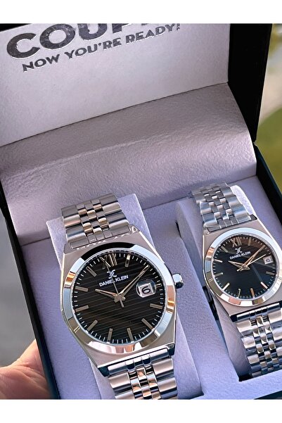 Daniel Klein Bay Ve Çelik Kordon Çiftlere Özel Siyah Katran 3 Atm Suya Dayanıklı Cift Saati