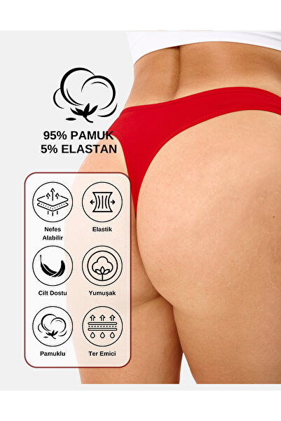 ALYA UNDERWEAR Cotton New Year Themed Women's String, Red Printed Thong Panties 3-Pack