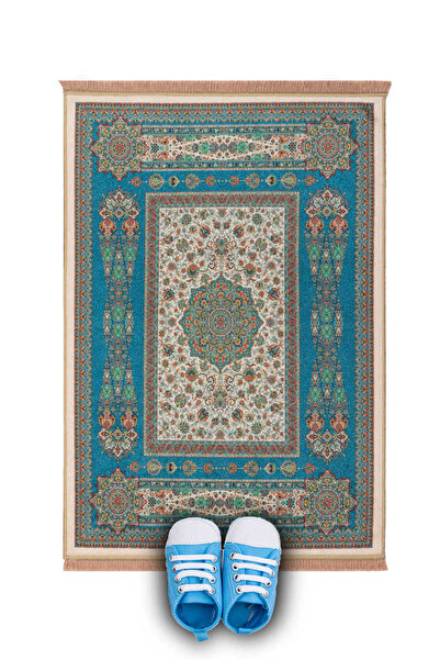 Bursa İpek Petrol Mavi Kadife Çocuk Seccadesi Ve Oyun Halısı