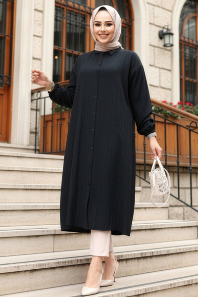 N.S NEVA STYLE تونيك حجاب أسود بأزرار 70551S