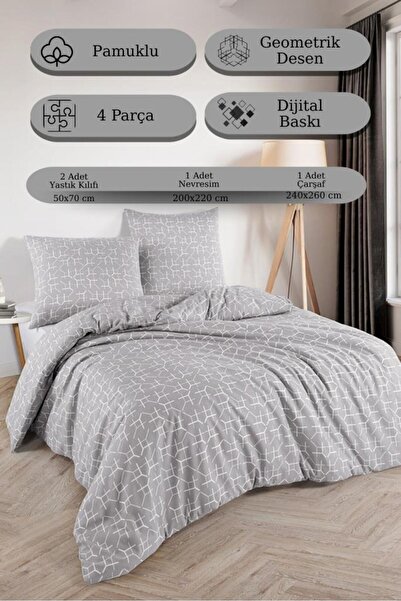 MODALİN 4 Piece Double Duvet Cover Set Digital Printing Carel Model