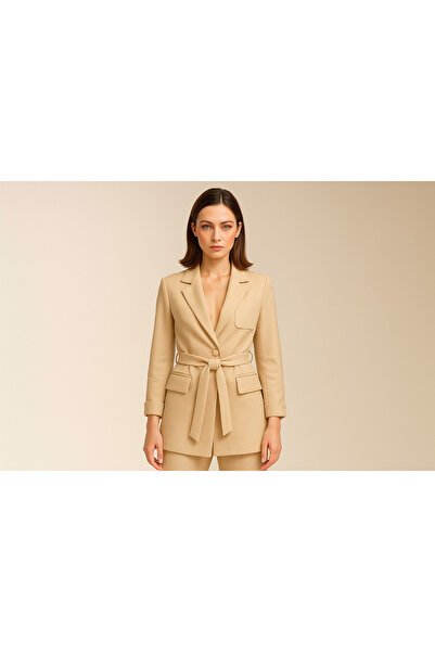 SCZ Kadın Kuşaklı Blazer Ceket – Bej