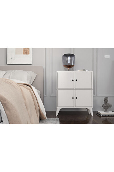 Nettrends Ayaklı Dört Kapaklı Beyaz Komodin Çıtasız Kmd-1053-ç