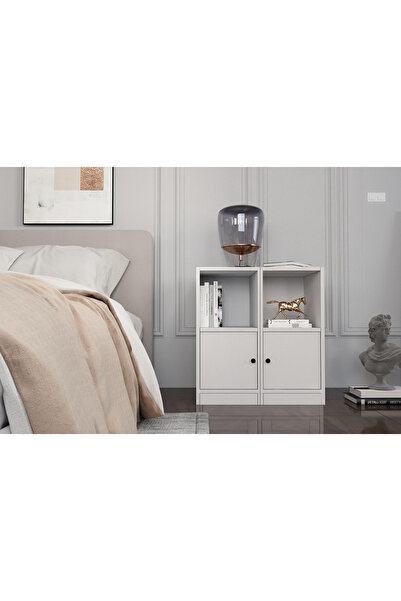 Nettrends Raflı Iki Kapaklı Beyaz Komodin Çıtasız Kmd-1031-ç