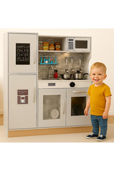 OEM Set complet de bucătărie interactiv din lemn pentru copii, înălțime 80 cm, chiuvetă, plită, cuptor