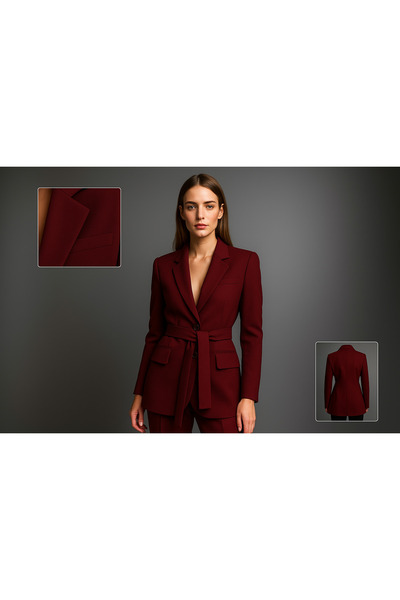 SCZ Kadın Kuşaklı Blazer Ceket – Bordo