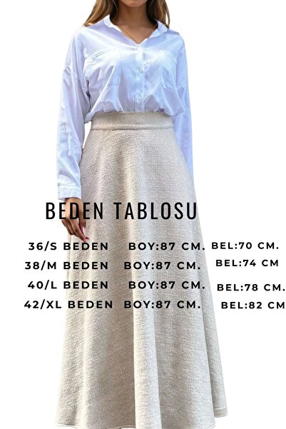 Pasaklı Giyim Women's Ecru Winter Crumpled Cashmere Skirt, with Pockets, High Waist, Long, Kilos 3528330