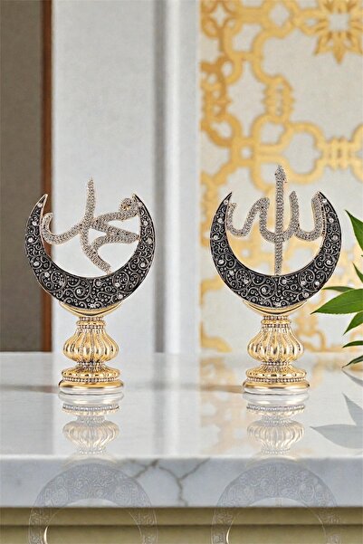 Güncel Vitrin Zirkon Taşlı Gold Sarmaşık Hilal Dekoratif Biblo 15*25 cm