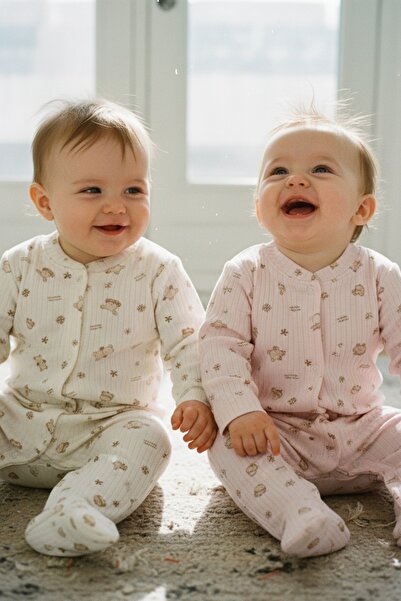 ENİA BABY Kız Bebek 2 Adet %100 Pamuklu Patikli Tulum Seti