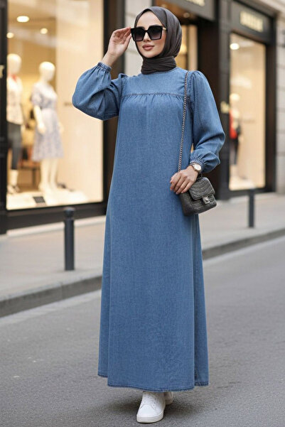 N.S NEVA STYLE Dark Blue Hijab Denim Dress 19148Km