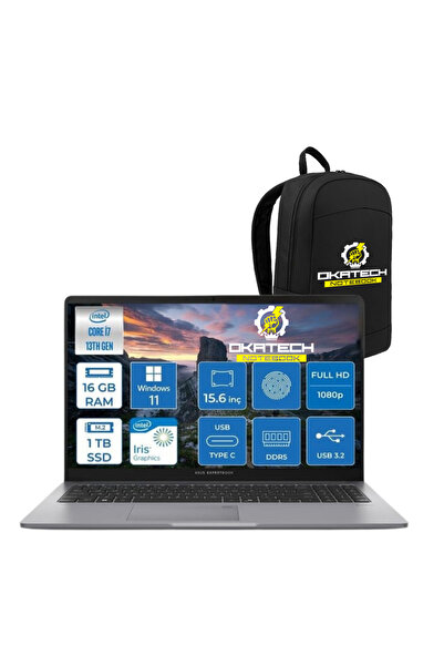 ASUS EXPERTBOOK P1503 INTELCORE I7-13620H 16GB RAM 1 TB SSD WİN11 PRO 15.6” FHD NOTEBOOK + OKATECH ÇANTA