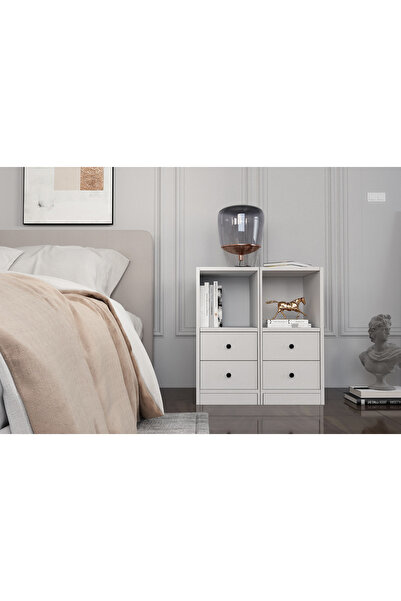 Nettrends Raflı Dört Çekmeceli Beyaz Komodin Çıtasız Kmd-1032-ç