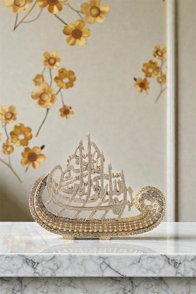 Güncel Vitrin Zirkon Taşlı Gold Vav/Besmele Dekoratif Biblo 25*20 cm