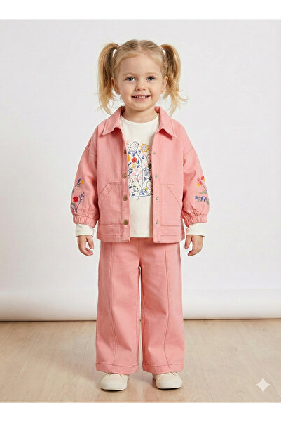 Mini Baray Devojčica, jakna i pantalone sa cvetnim vezom, set od 3 delova (2-...