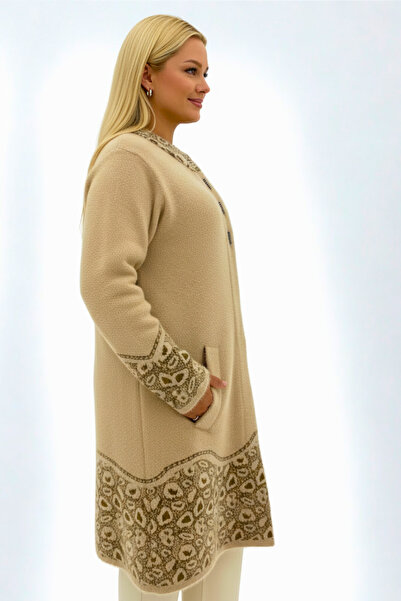 Laden Knitwear Large Size Angora Women's Soft Very Thick High Quality Mother Long Winter Cardigan