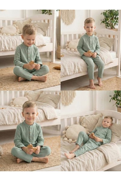 ALVİSTA %100 Cotton Boys' Muslin Shirt Set