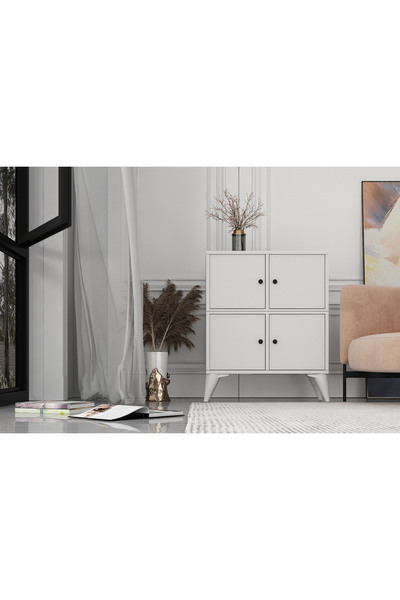Nettrends Ayaklı Dört Kapaklı Beyaz Şifonyer Çıtasız Şfn-1073-ç