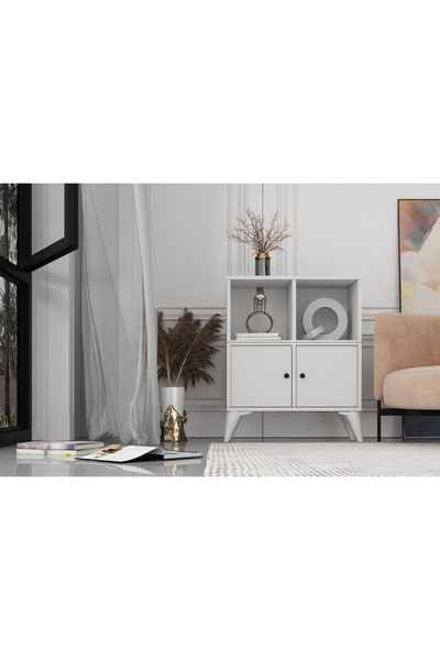 Nettrends Ayaklı Raflı Iki Kapaklı Beyaz Şifonyer Çıtasız Şfn-1072-ç