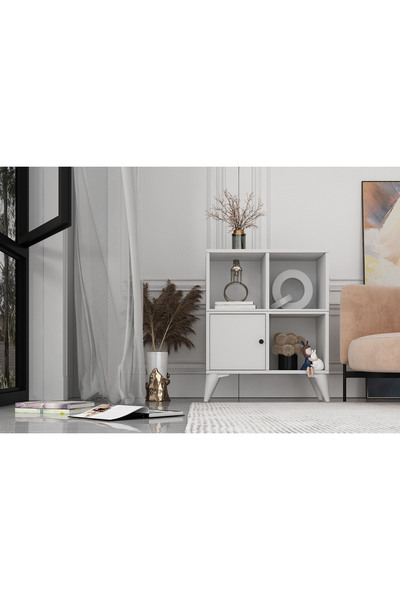 Nettrends Ayaklı Raflı Kapaklı Beyaz Şifonyer Çıtasız Şfn-1070-ç