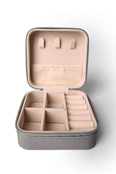 Ecrou Double Compartment Travel Type Jewelry Box Gray