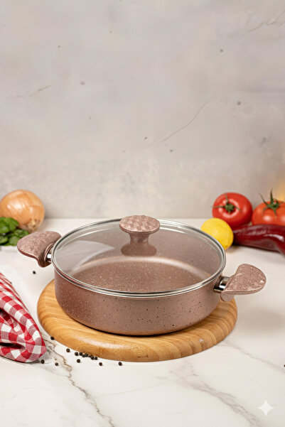 MEŞELER 32 Cm Rose Flat Granite Pot