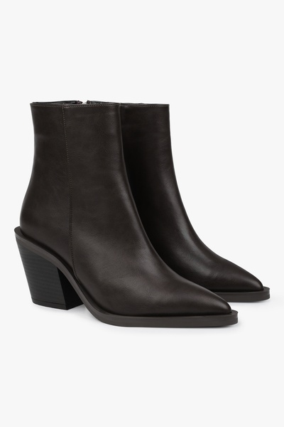 Shoeberry Women's Mirea Brown Leather Cowboy Heeled Boots