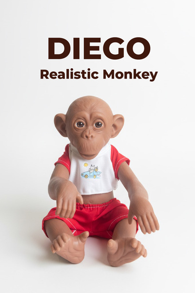 ARI TOYS Oyuncak Maymun Diego-35cm Gerçekçi Et Dokulu-renkli Şortlu